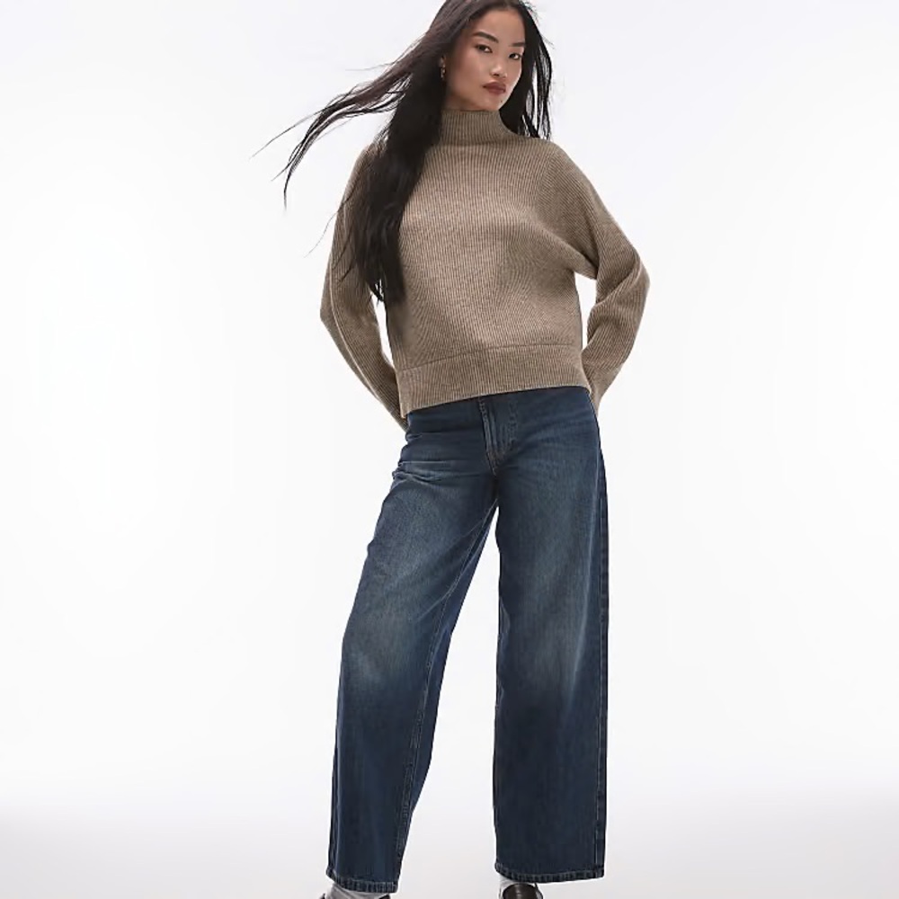 Topshop Funnel Neck Ribbed Sweater